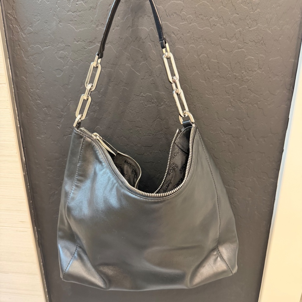 Michael Kors Black Leather Hobo Shoulder Bag – Silver Hardware - Picture 2 of 2